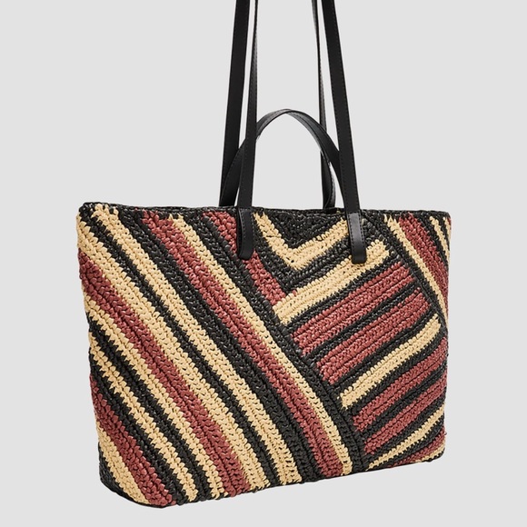 Ulla Johnson Lali Large Striped Raffia Tote Bag Black Tan - Picture 14 of 15